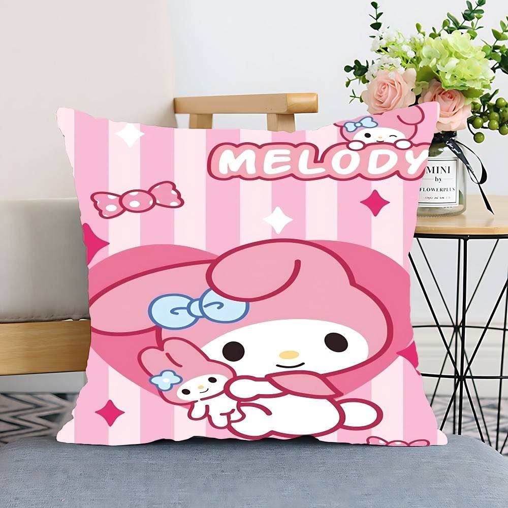 

S-Sario M-My M-Melody Pillow Case Cushion Cover Polyester Pillowcase Decorative Sofa Cushion Pillowcase Home Decor 16x16Inch