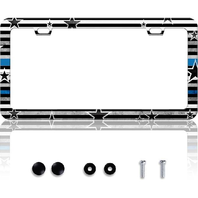 Grey Black Leopard Print License Plate Frame Cheetah License Plate Frames Personalise Stainless Steel Funny Design Compatible With Standard License