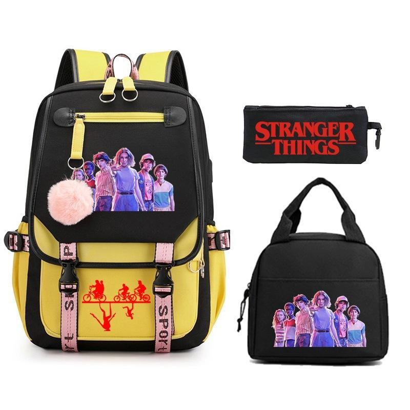 Trend Stranger Things Children'S Backpack Combination Three-Piece Male And Female Versatile Student School Bag