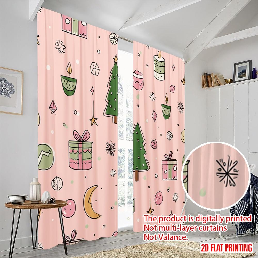 2pcs,2D Plane Printing Light Filtering Curtains Christmas Ornament Versatile Fabric (without Rod) Decorations Inside Use for