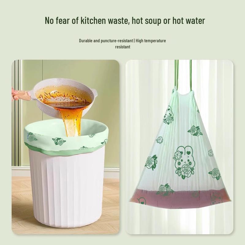 Camellia Portable Thickened Drawstring Garbage Bags - Universal for Kitchen, Dorm & Household Use