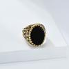 Vintage Black Onyx Gemstone Ring for Men Retro Stainless Steel Signet Rings Gold Plated Gothic Punk Streetwear Finger Jewelry
