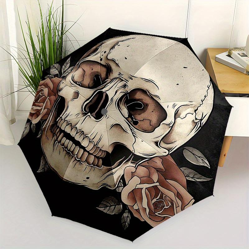 Skull & Roses: A Unique Artistic Design for Your Home DecorUmbrella, Portable 3-Fold Compact Umbrella for Men & Women Gift