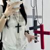 Gothic Black White Red Wood Cross Pendants Necklace Fashion Long Chain Cross Necklace for Women Men Y2K Punk Style Jewlery Gifts
