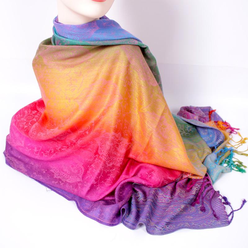 Spring and Autumn Mixed and Matched Scarf Dual-purpose Jacquard Colored Cashew Long Towel Travel Photo Shawl Women's Headscarf