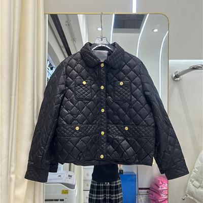 Winter New Short Down Jacket Women's Lapel Rhombus Korean Version British Light White Duck Down Jacket Tide