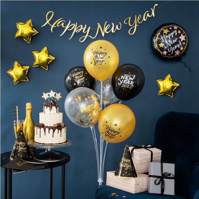 Balon Foliowy Okrągły Happy New Year Czarny 45 Cm