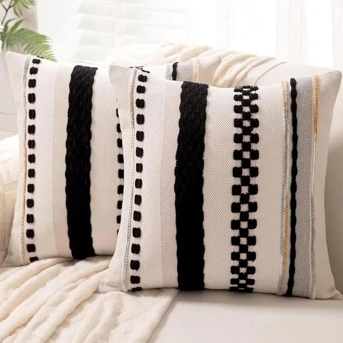Black Boho Throw Pillow Covers 18x18 Inch Cushion Cases Multicolor Striped Chenille Pillow Covers Accent Pillowcase for Sofa