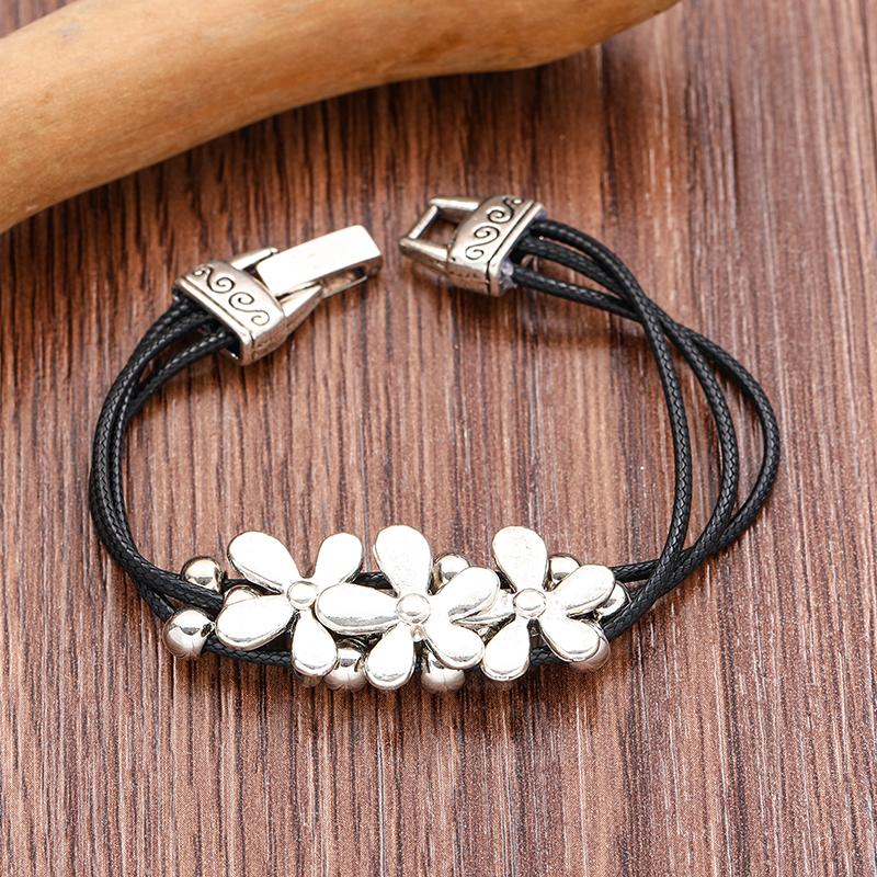 Vintage Bohemian Ethnic Style Floral Multi-layered Leather Rope Bracelet for Men Women Couple Bracelets Party Zircon Gifts