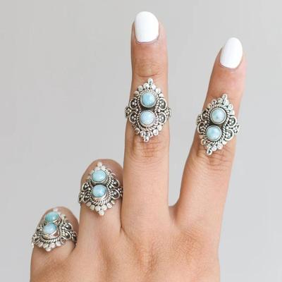 Natural Larimar Round Gemstone Ring, Solid 925 Sterling Silver Ring, Handmade Ring, Designer Ring, Statement Ring, Birthstone Ring