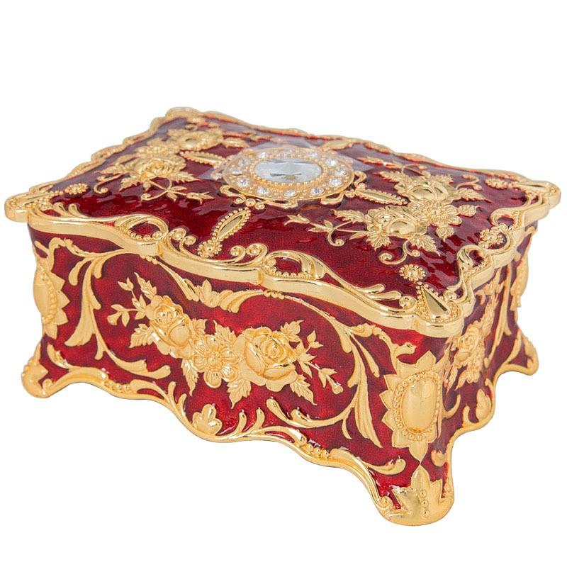 Elegant Zinc Alloy Jewelry Box With Rhinestone Decor Multi-Layer Compartment Storage Women Gold/ Finish
