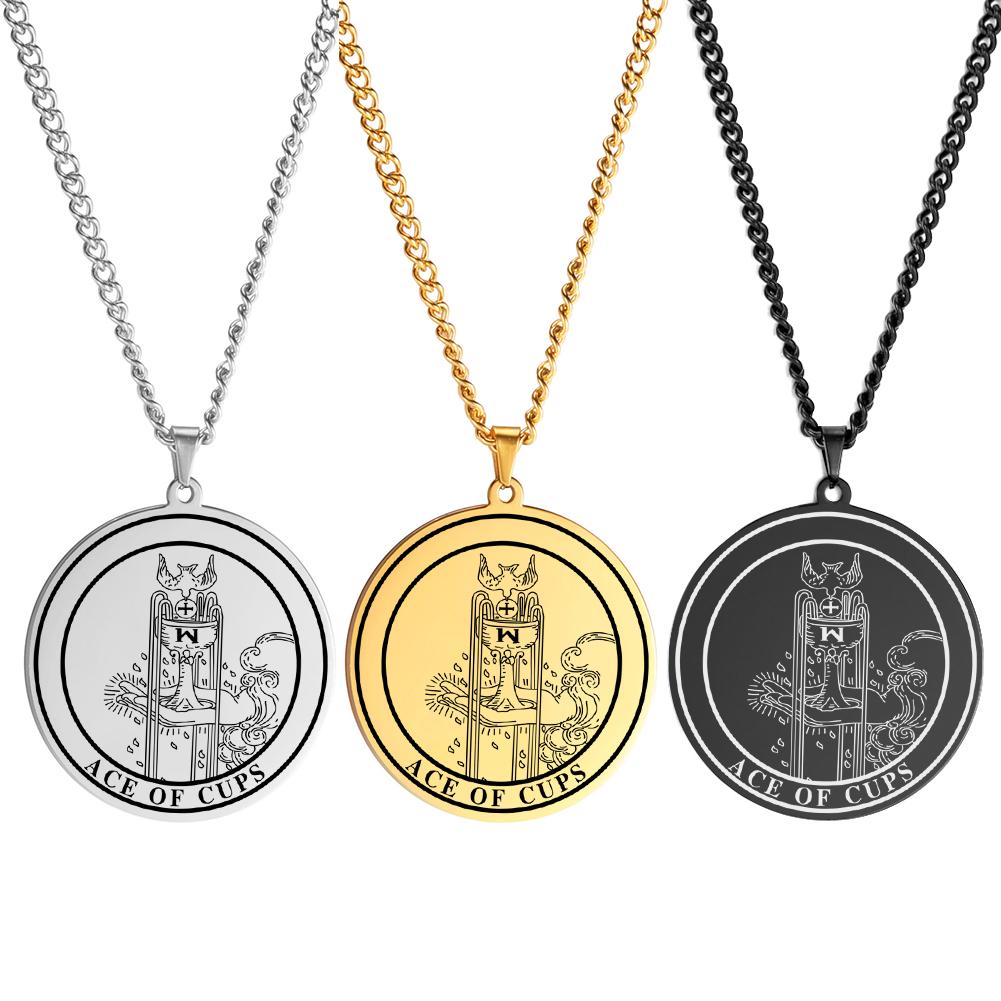 LIKGREAT Gold Color The Cups Tarot Necklace Men Stainless Steel Jewelry Minor Arcana Talisman Pendant Lucky Amulet Birthday Gift