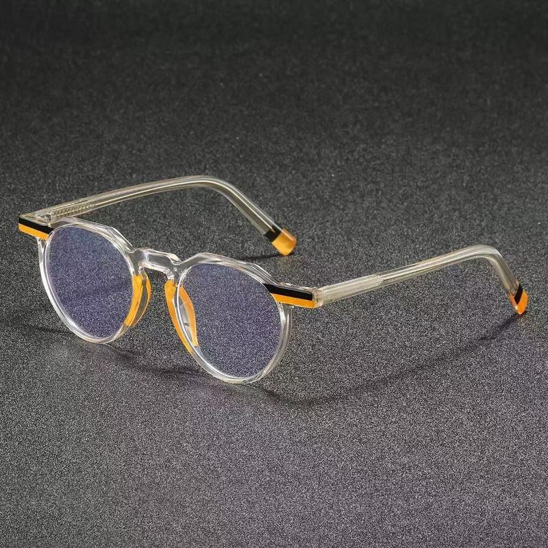 TR90 Frame Plug-in Anti Blue Light Glasses European and American Minimalist and High-end Round Frame Color Blocked Flat Lens
