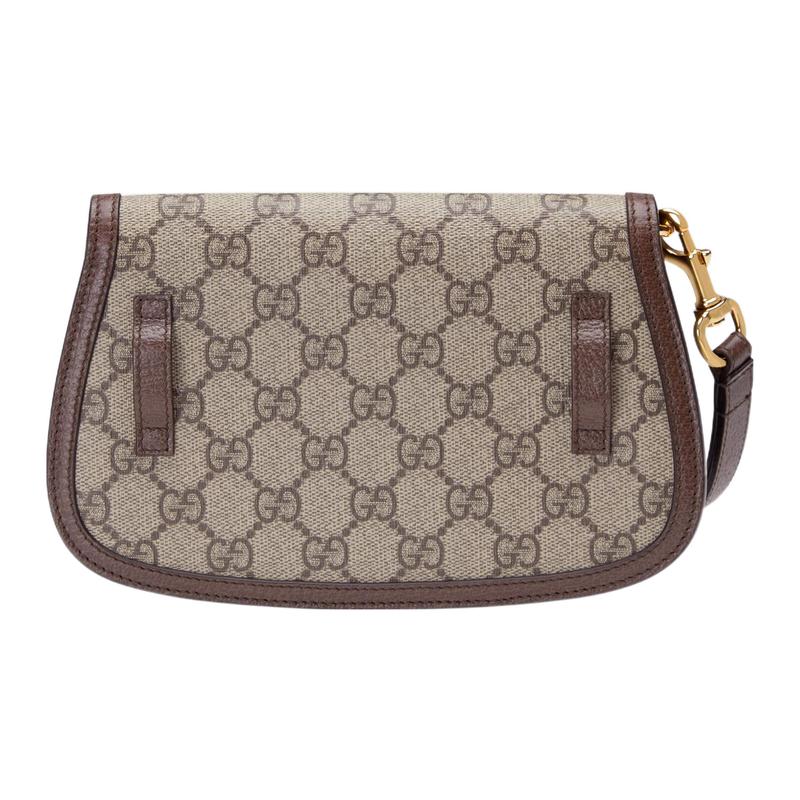 Gucci Blondie Metal Double G Logo Detachable Wrist Strap Gold Tone Accessories Canvas Handbag Wrist Bag Clutch Mini Men Ebony
