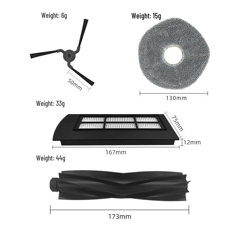 EUFY X9 Series Accessories: Main Brush, Screen Filter, Mop, Side Brush, Filter Element