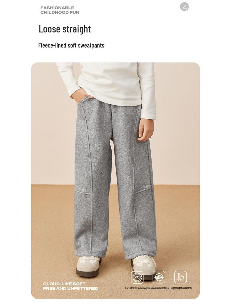 Girls' Fleece-Lined Sweatpants: Warm, Thick, Versatile Autumn/Winter Pants for Big Kids