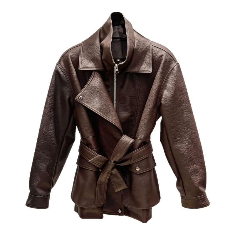 Womens Vintage Oversized PU Leather Jacket