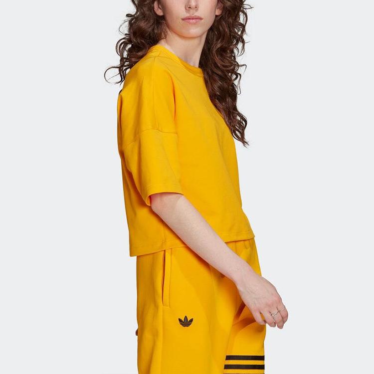 Adidas Originals Adicolor Neuclassics Tee Color Block Striped Round Neck Loose Short Sleeve T-Shirt Women Tops Yellow HM1757