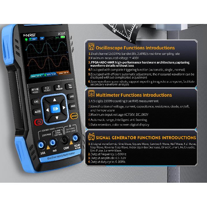 FNIRSI 2C53T Multimeter, Digital Oscilloscope, Signal Generator 3-in-1, 50MHz Dual Channel
