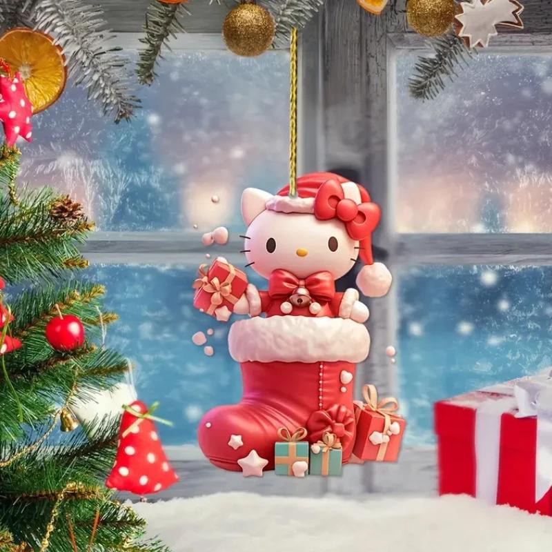 

1 шт. Рождественский акриловый 2D кулон на тему Sanrio HelloKitty Cinnamoroll Kuromi Подвеска для украшения рождественской елки