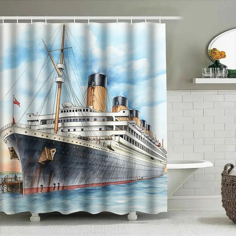 Vintage Titanic Shower Curtain 3D Printed Waterproof Fabric Nautical Bathroom Decor Wall Hanging Custom Size Available For Purch
