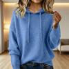 Damen Pullover Kapuzenpullover Verstellbarer Kordelzug Langarm Stricktops Lockere Passform Einfarbig Pullover Tops Strickwaren Alltagskleidung
