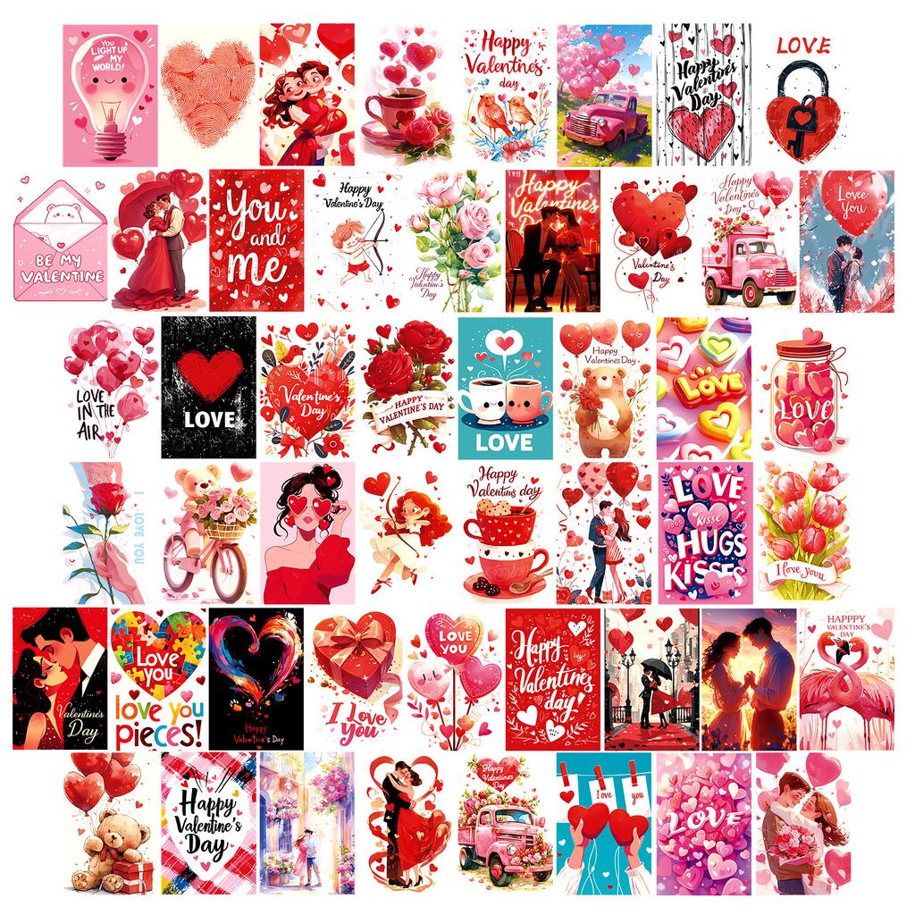 50 Valentinstag-Themen-Wandkarten Cartoon Romantik Liebe Ballon Umarmung Paar Dekorative Karten