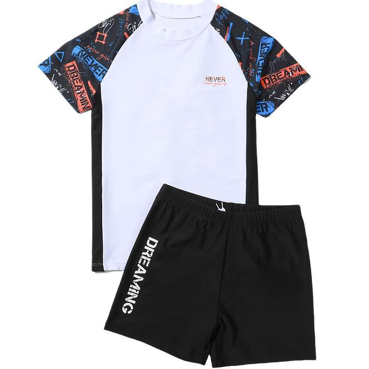 Customizable Two-Piece Short Sleeve Swimsuit for Kids & Teens - Plus Size, Quick-Drying, Loose Fit