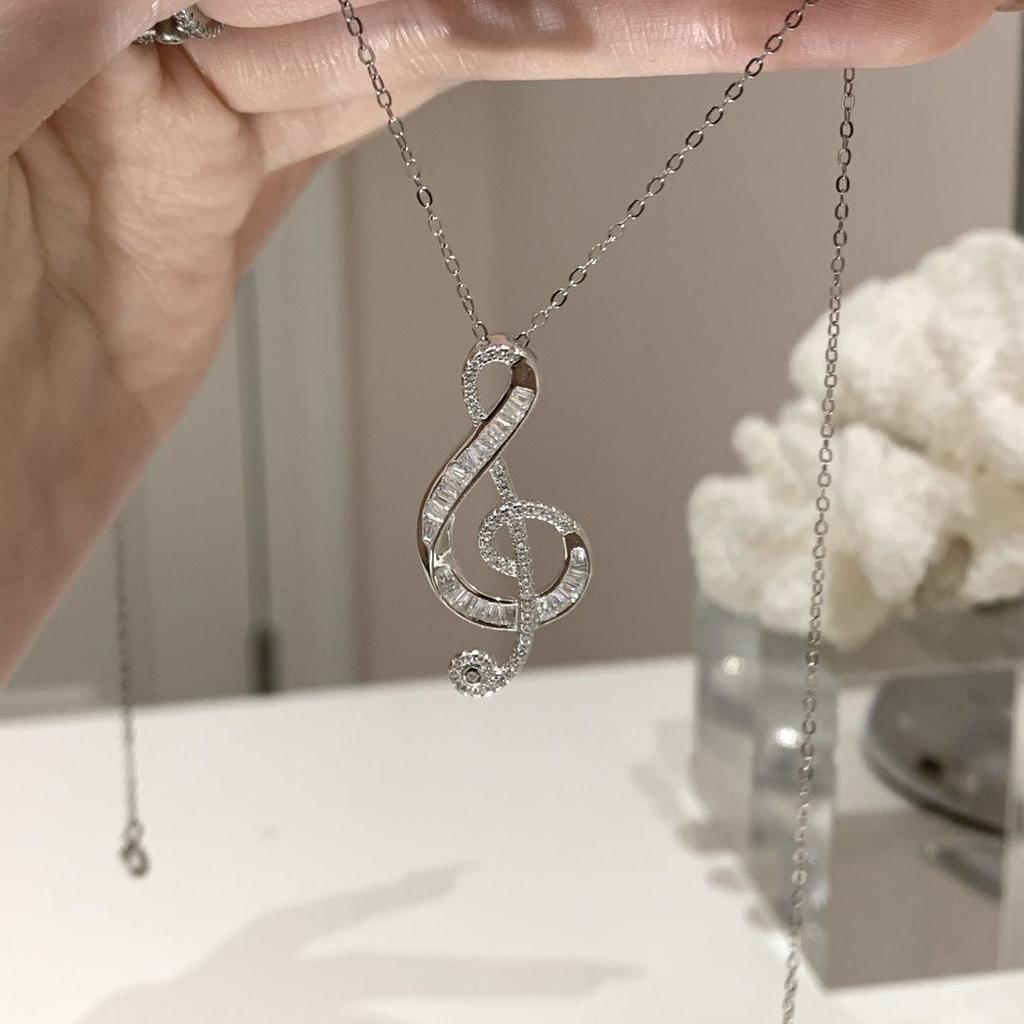 Ladies' Symbol Pendant Necklace Collarbone Chain, Embellished with Synthetic Zircon, Music Jewelry, Elegant Collarbone Chain, Holiday Gift Giving