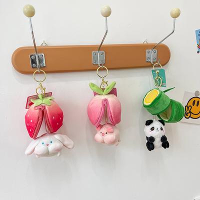 Bambus Roter Panda Mao Puppe Anhänger Erdbeer-Hase Anhänger Pfirsich-Schwein Schlüsselanhänger Rucksack Schmuck Tier Rucksack