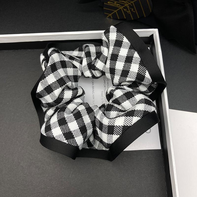 Elegant Black & White Plaid Hair Tie for Women - High-Class Bun & Low Ponytail Accessory