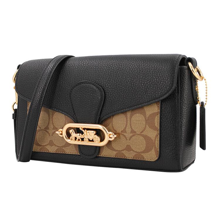 New COACH Jade Coated Canvas With Leather Shoulder Bag, Portable Crossbody Bag Women's Black & Brown Monogram 90782-IMCBI