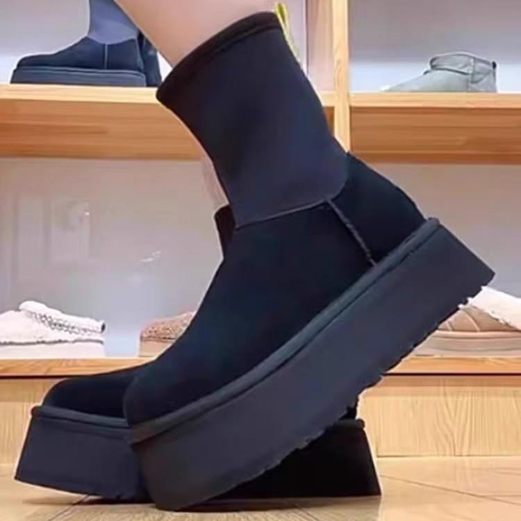 Women's Stretch Sock Cylinder Large Size Soft Sole Winter Warm Fur One Snow Boots Padded Lined Ankle Boots Non-slip Hiking Cotton Boots Martin Boots