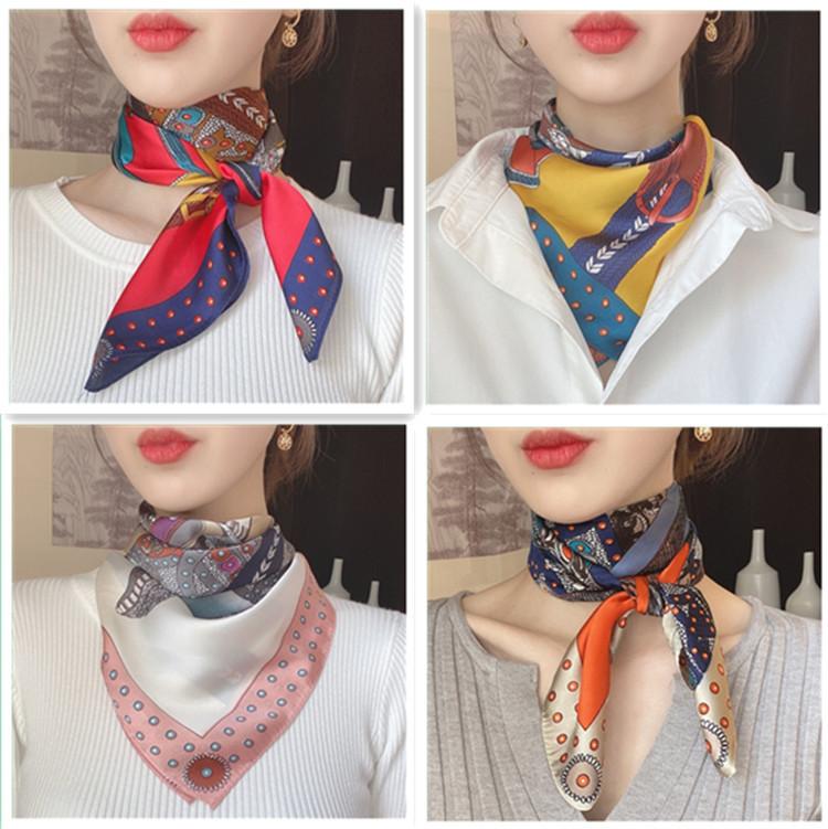 Korean version of the new retro silk scarf women's professional versatile 71 small square scarf headscarf decorative imitation silk scarf