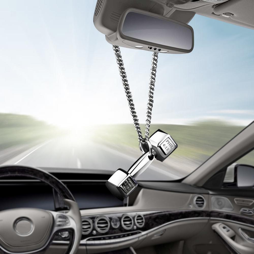 Car Accessories Creative Pendant Mini Dumbbell Metal Auto Rear View Mirror Decoration Hanging Pendant Interior Ornament Gifts