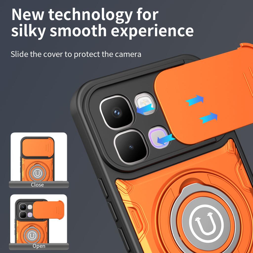 Protiskluzový pancéřový kryt pro Infinix Note Edge X6887 Posuvná ochrana objektivu fotoaparátu Otočný kroužek Stojan TPU rám Plastový kryt telefonu