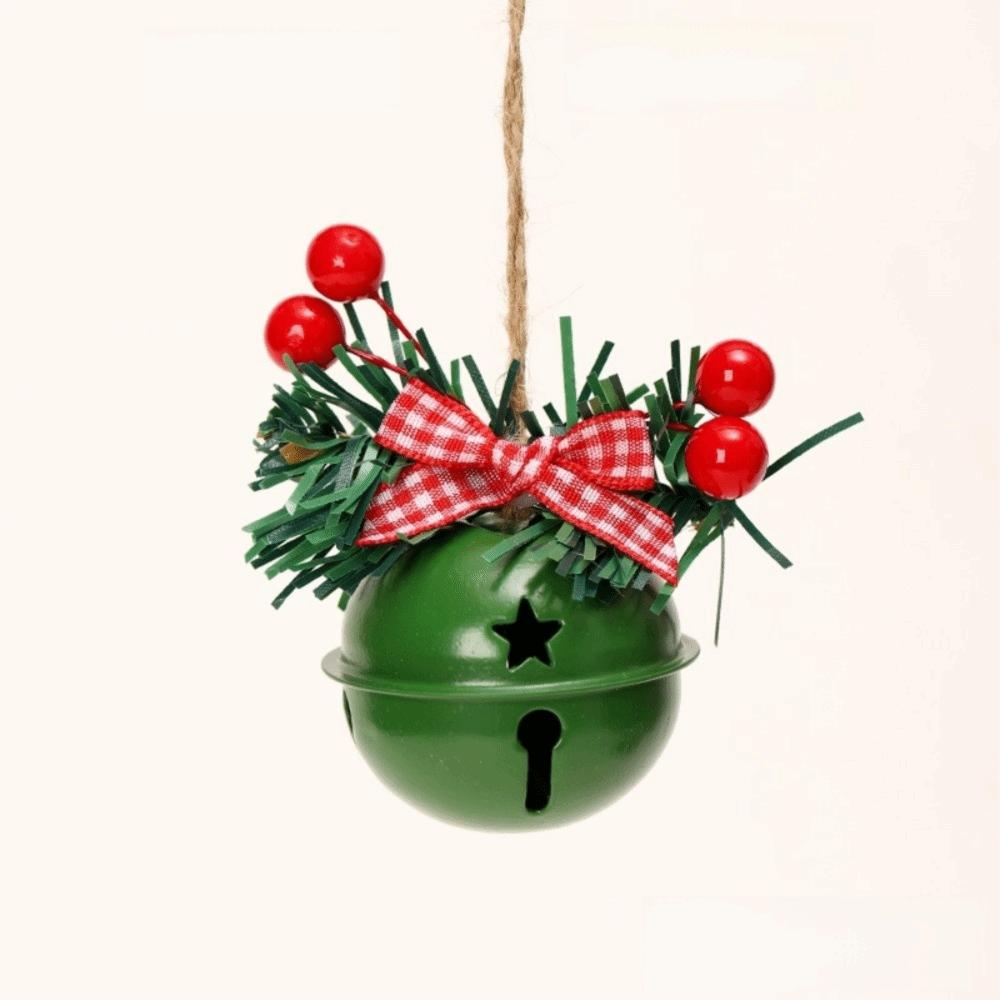 4pcs with Berry Pine Needle Christmas Jingle Bell Ornaments Hanging Style Metal Xmas Hanging Bells Christmas Tree Pendant