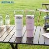 JUSTINLAU 600/900ml Stainless Steel Insulated Cup with Handle Dual-Drink Straw Cup Outdoor Sports Water Bottles Car Ice Tumbler