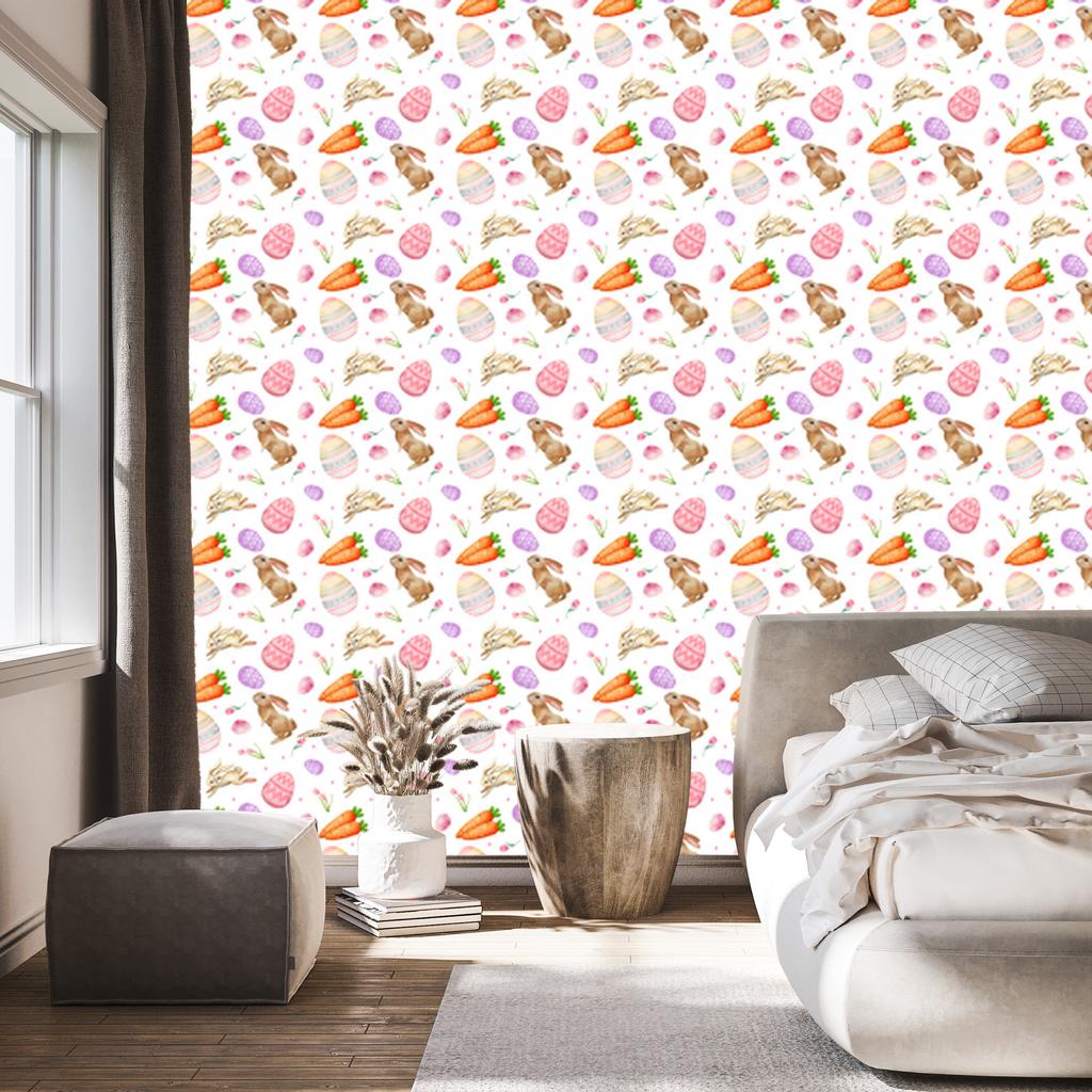 Easter wallpaper white, cream and coral for living room and bedroom 50x1000