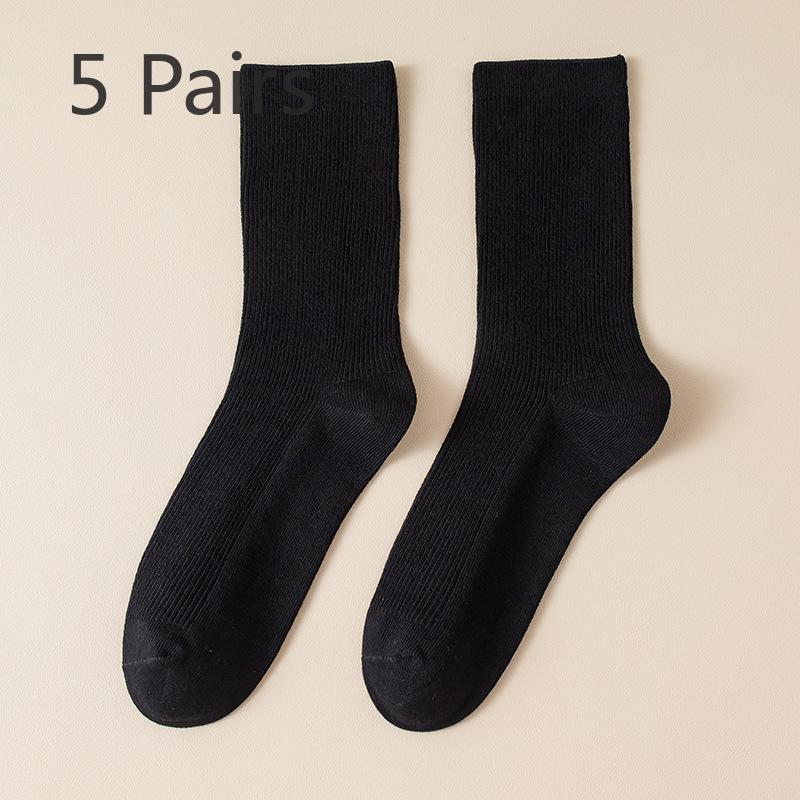 5 Pairs Boneless White Socks Women's Mid-calf Socks Autumn and Winter Cotton Tide Grey Double Needle Anti-pilling Long Stacked Socks