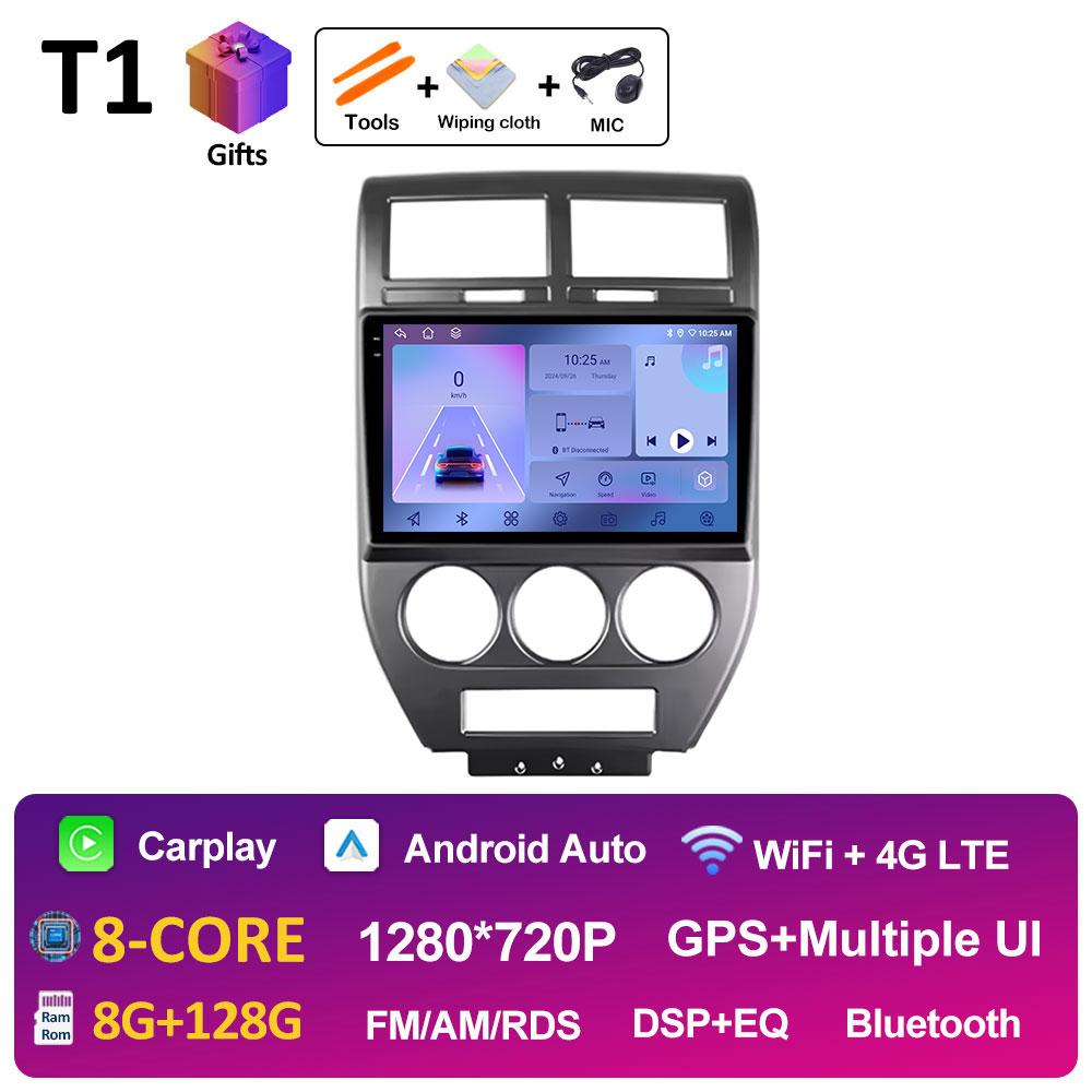 WIFI Android 14 Wireless Carplay For Jeep Compass 1 MK 2006 2007 2008 2009 2010 Car Multimedia Audio Video Player GPS Navigation