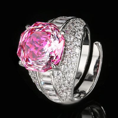 Jewelry Copper Bottom Gold-Plated Rose Cut Rose Red Light Luxury Retro Ring Heroine Stone 12Mm