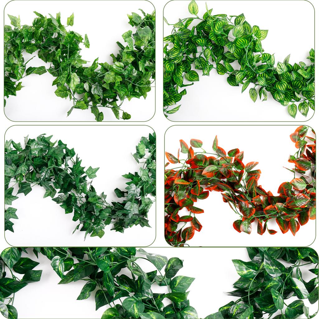 Artificial Ivy Leaf Rattan Creeper Leaves Vine Hanging Garland DIY Fake Flowers Plants for Garden Wedding Party Home Decor 2.4m