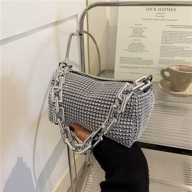 Summer Small Bag Women's Bag New Trend Personalized Colored Diamond Pillow Bag Chain Shoulder Bag Personalized Messenger Bag