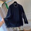 Extra-large High-end Lace Brushed Long-sleeved T-shirt for Men and Women, Loose and Casual Thickened Base Layer for Autumn