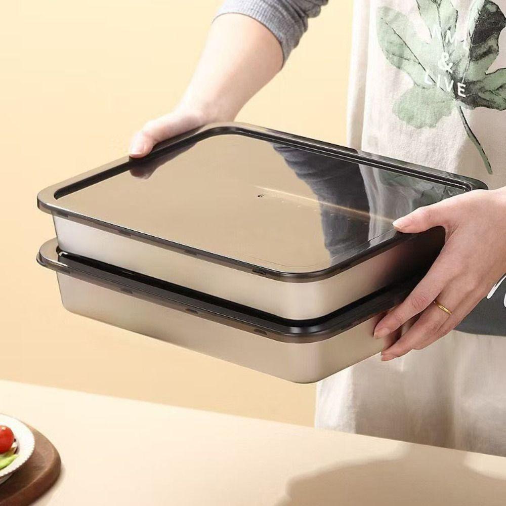 Stainless Steel Food Storage Tray with Plastic Lid Dumplings Box Prep Meal Tray  Refrigerator
