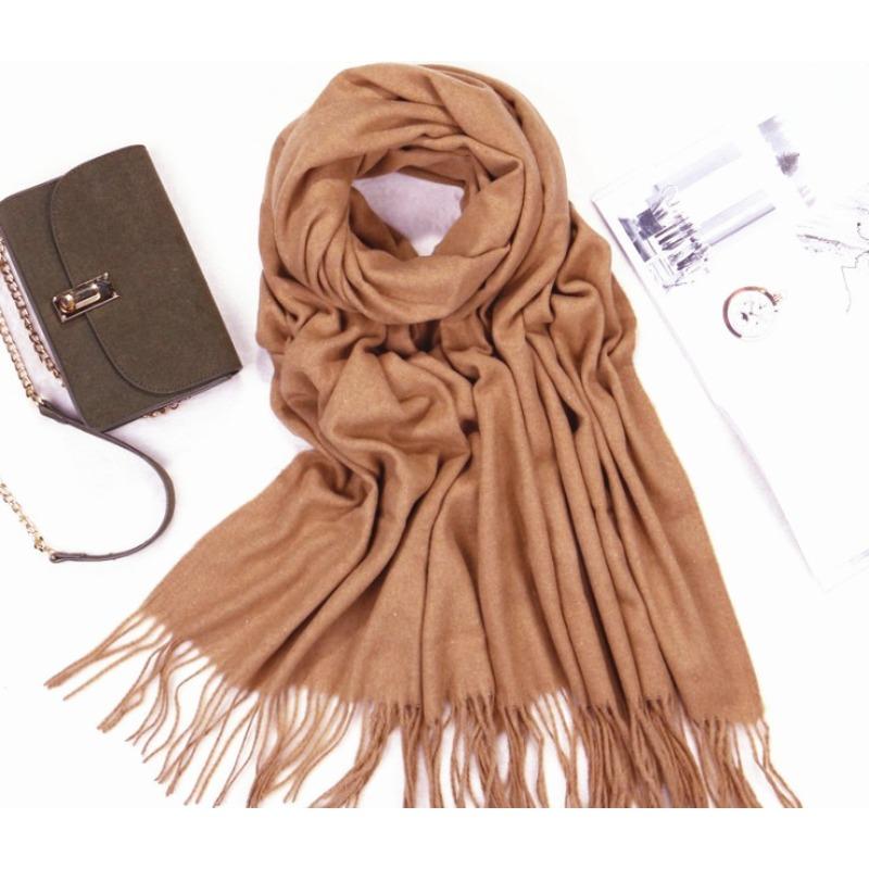 Solid Color Cashmere Scarf for Women in Winter Warm Thickened Autumn and Winter Tassel Gray Shawl Men's Wool Scarf