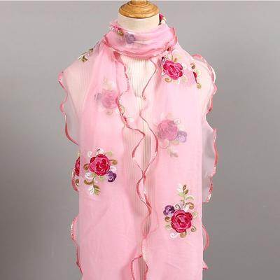 Silk Scarf Versatile for Women, Enlarged Autumn and Winter Shawl, Long Embroidered Ruffle Edge Scarf, External Neck Protection Scarf