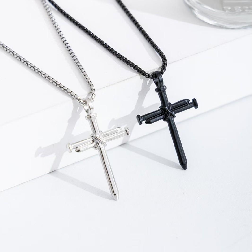 Модная мужская подвеска-крест из титановой стали Silver Nail Cross + Titanium Steel Chain 60cm