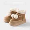 Women Winter Snow Boots Cute Fur Ball Windproof Suede Non-slip Platform Outside High Top Flat Soft Warm Fluffy Lady Shoes